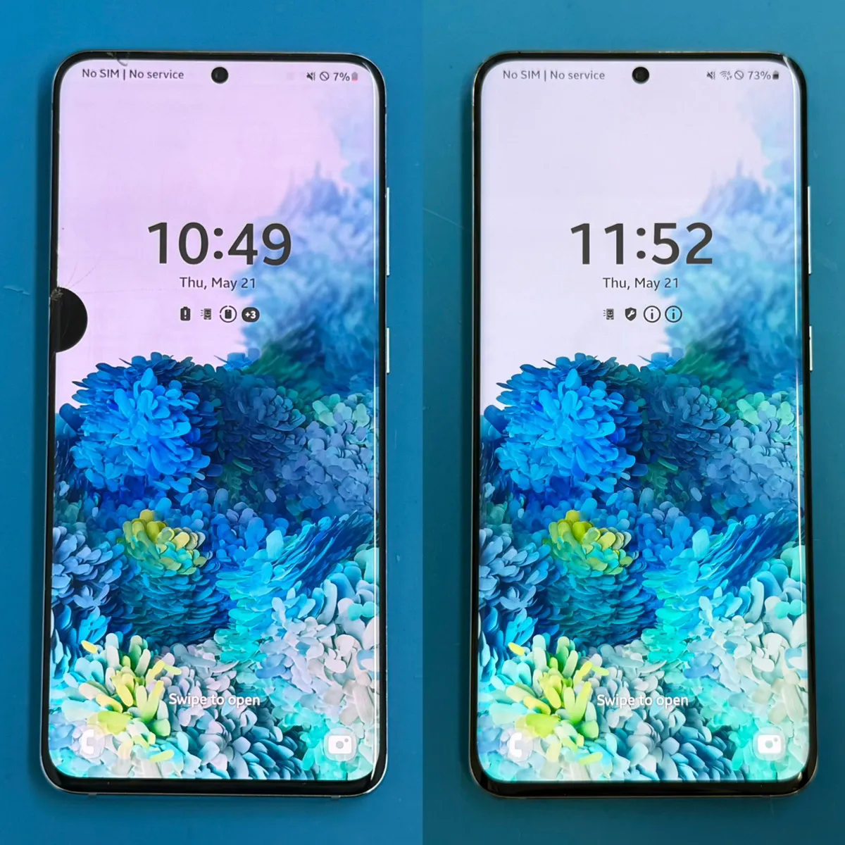【Galaxy S20 画面交換修理】液晶漏れによる黒いシミと表示不良を改善しました｜スマホクリニック湘南台店